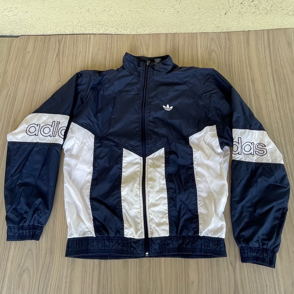 Vintage Adidas Dark Blue and White Windbreaker